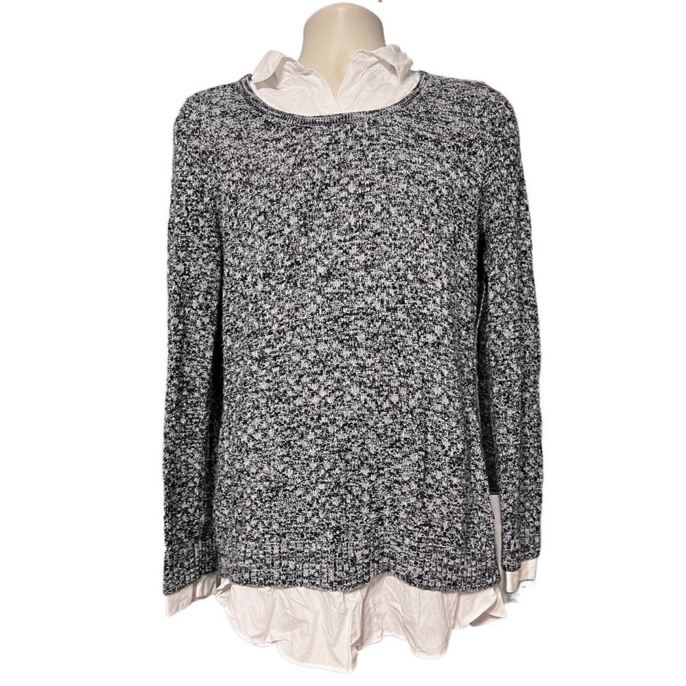 AB Studio Womens Layered Sweater‎ Large Black/Gray Long Sleeve Pullover